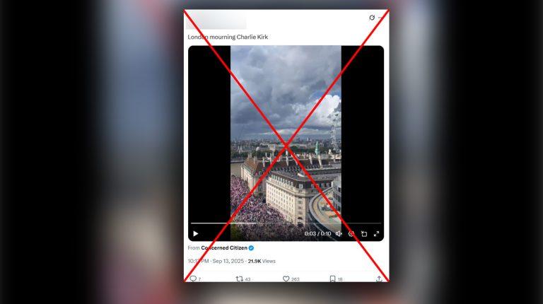 Verified: The clip claiming to show a memorial for Charlie Kirk is, in fact, footage of an anti-immigration protest in the United Kingdom.